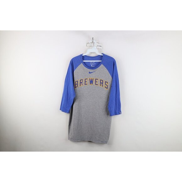 Nike Other - Nike Mens Large Faded Milwaukee Brewers Baseball 3/4 Sleeve Raglan T-Shirt Gray